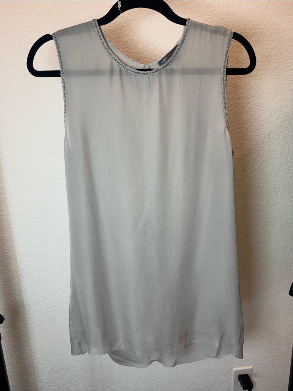 Vince Gray Beaded Trim Sleeveless Silk Blend Blouse Top Size M